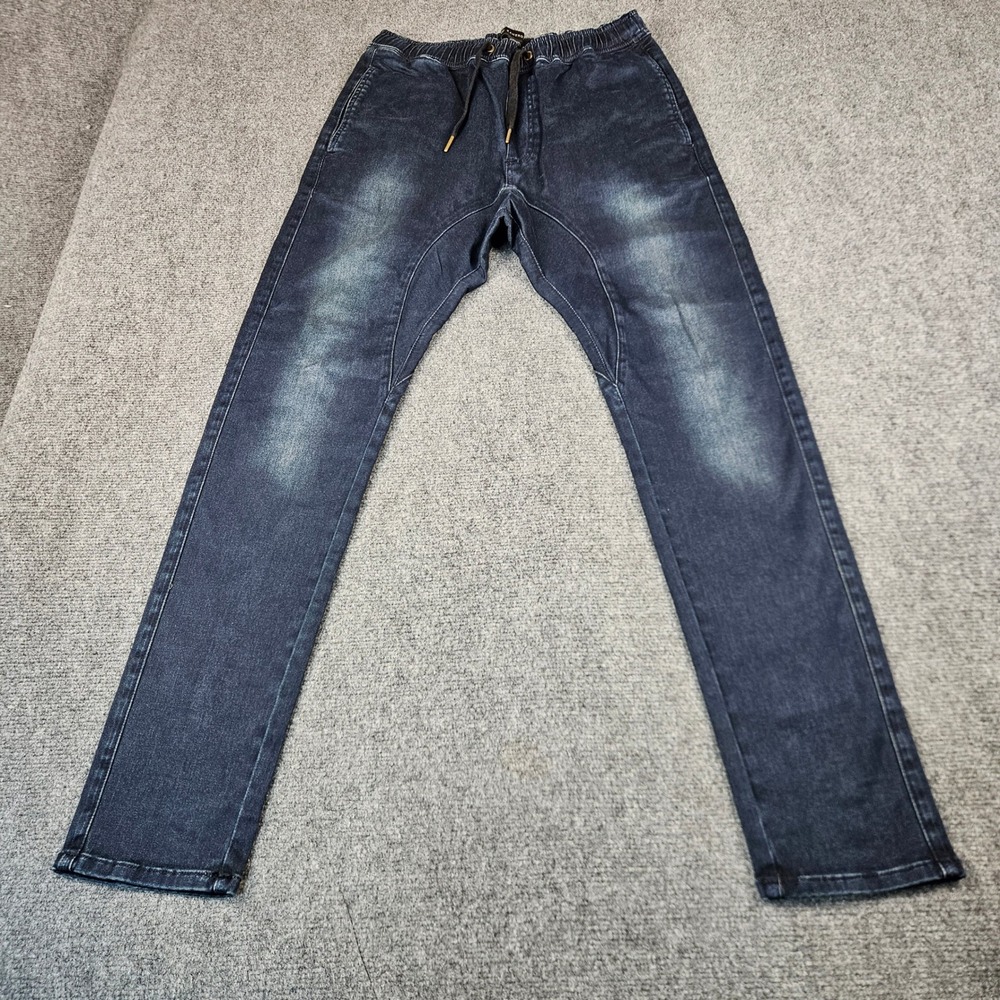 Zanerobe Sureshot Jogger Pants Mens 32 Dark Blue Faded Slim Fit Drawstring Denim